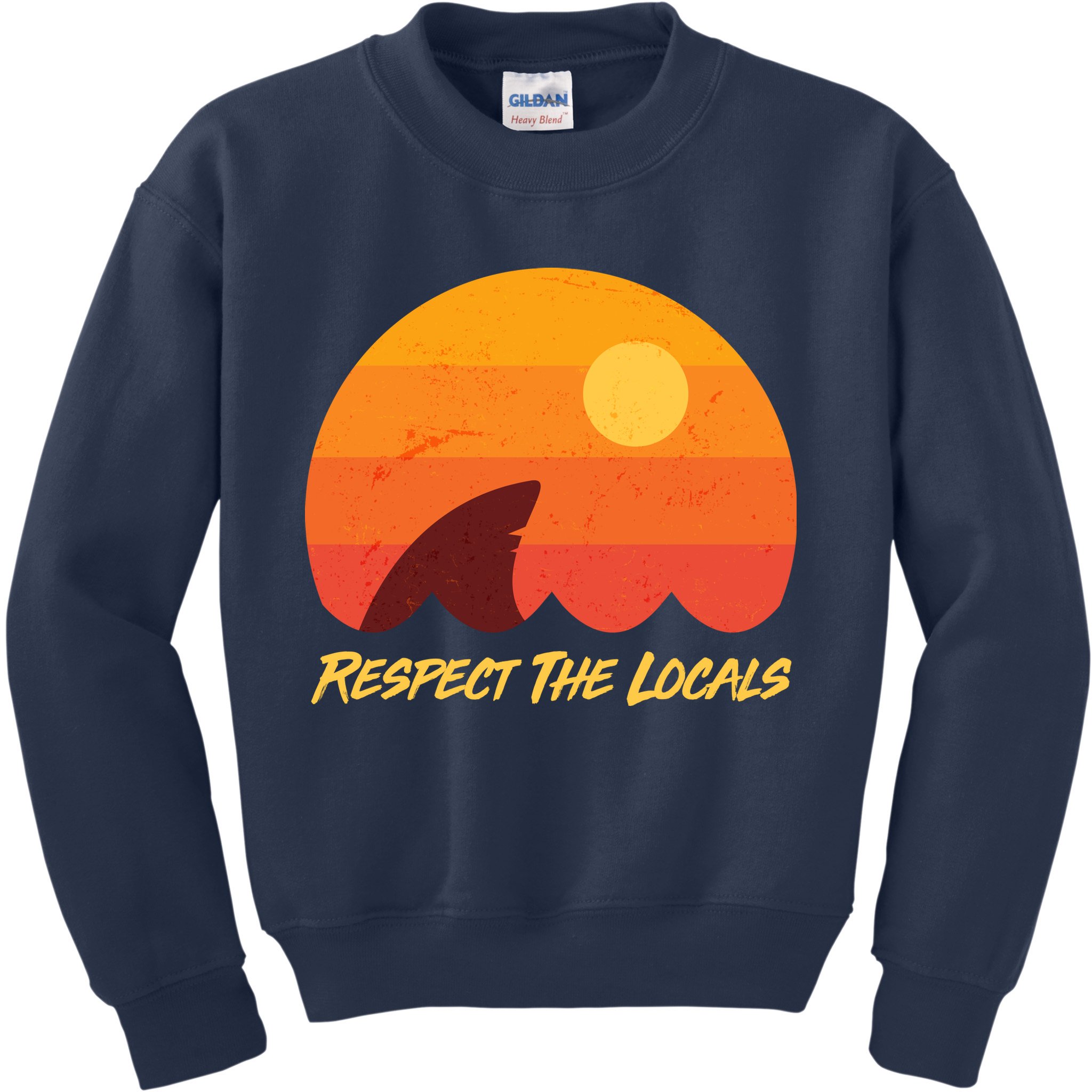 Vintage Sunset Shark Respect The Locals Kids Sweatshirt