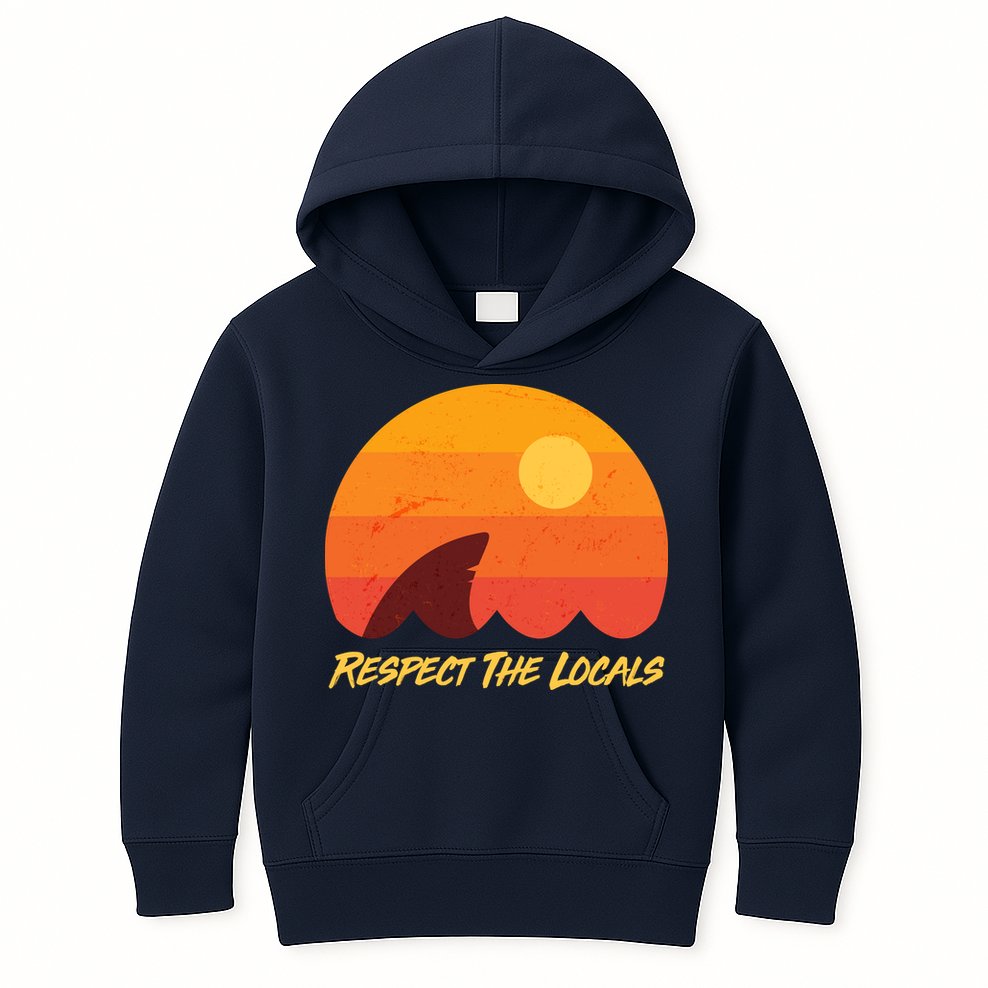Vintage Sunset Shark Respect The Locals Kids Hoodie