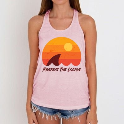 Vintage Sunset Shark Respect The Locals Women's Knotted Racerback Tank