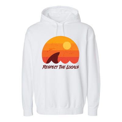 Vintage Sunset Shark Respect The Locals Garment-Dyed Fleece Hoodie