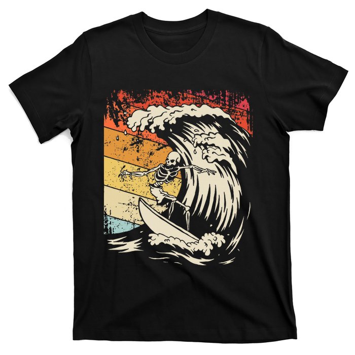 Vintage Surfing Skeleton Halloween Surfboard T-Shirt