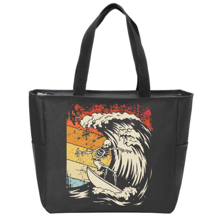 Vintage Surfing Skeleton Halloween Surfboard Zip Tote Bag