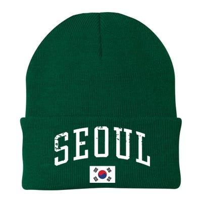 Vintage Seoul South Korea Country Flag Souvenir Vacation Knit Cap Winter Beanie