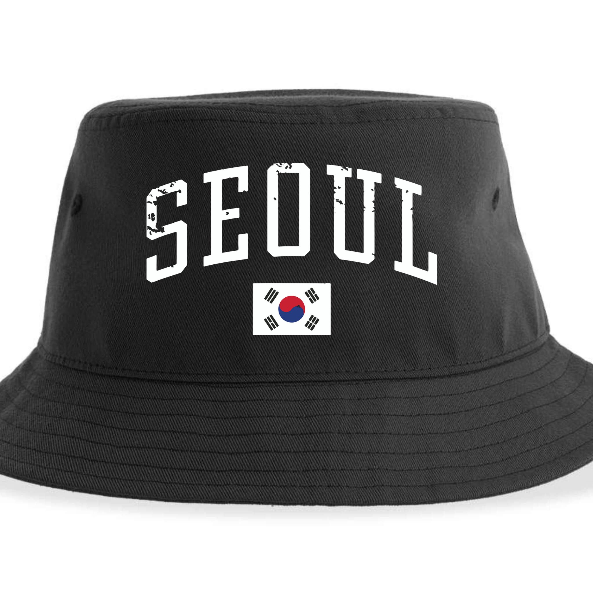 Vintage Seoul South Korea Country Flag Souvenir Vacation Sustainable Bucket Hat
