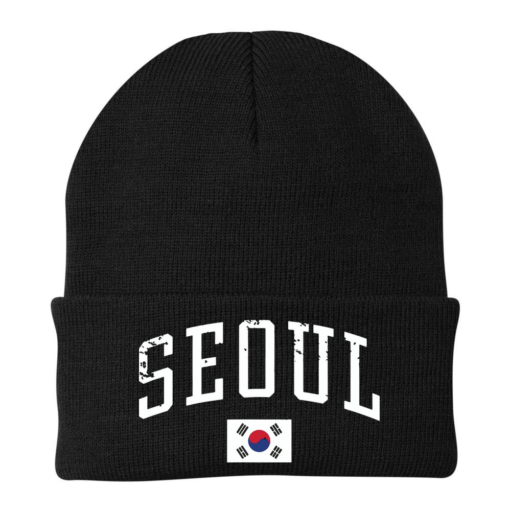 Vintage Seoul South Korea Country Flag Souvenir Vacation Beanie