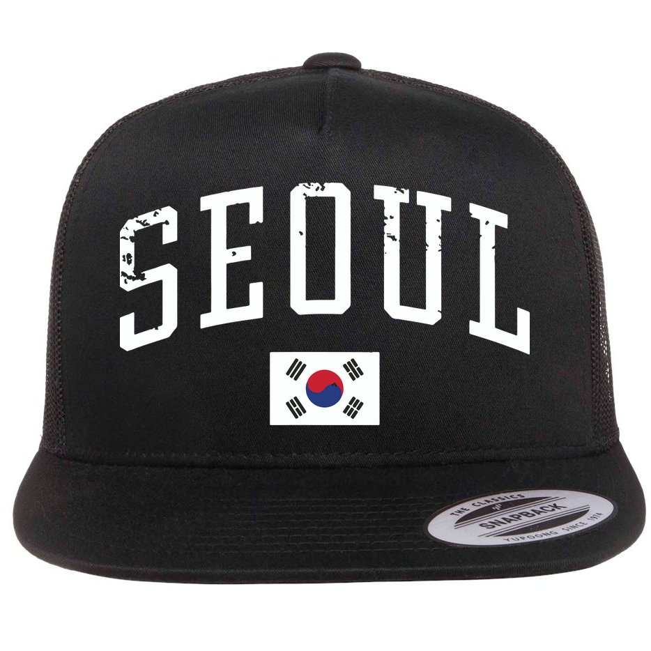Vintage Seoul South Korea Country Flag Souvenir Vacation Flat Bill Trucker Hat