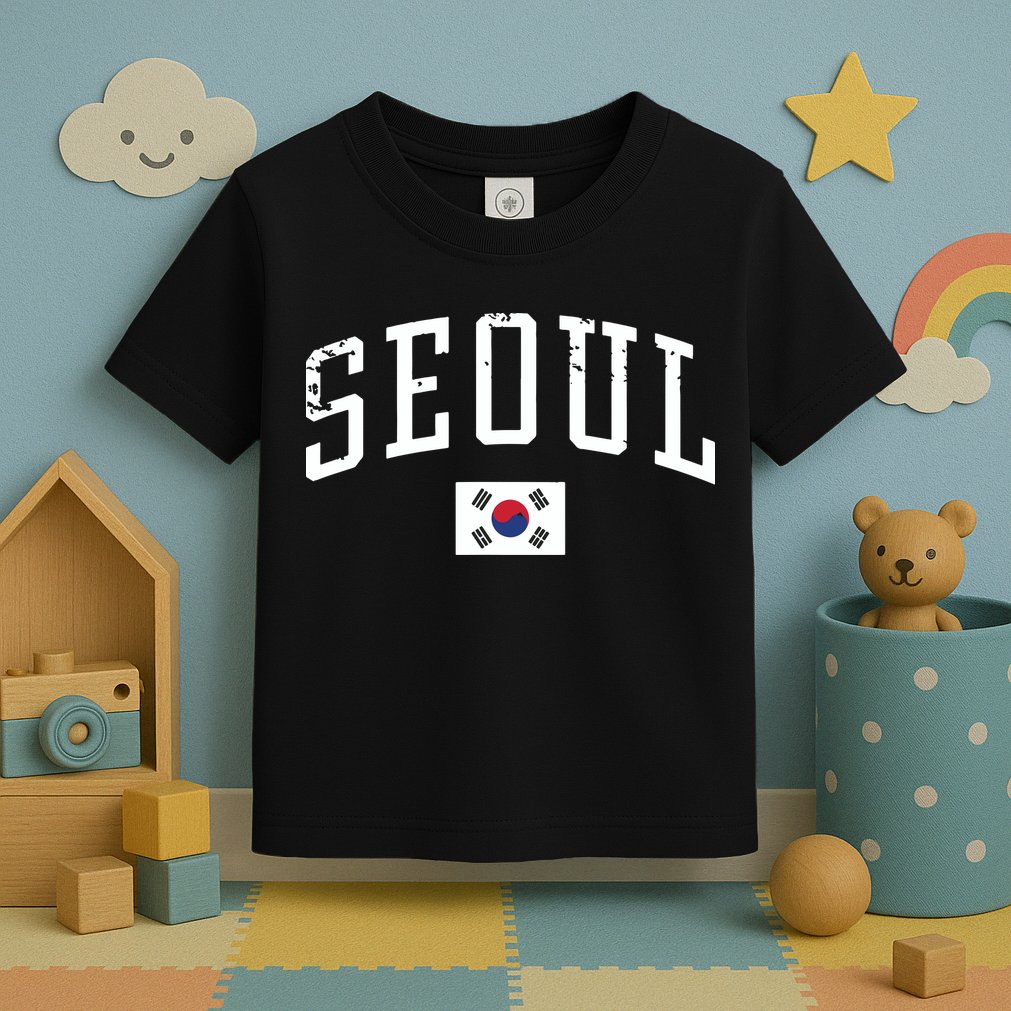Vintage Seoul South Korea Country Flag Souvenir Vacation Toddler T-Shirt