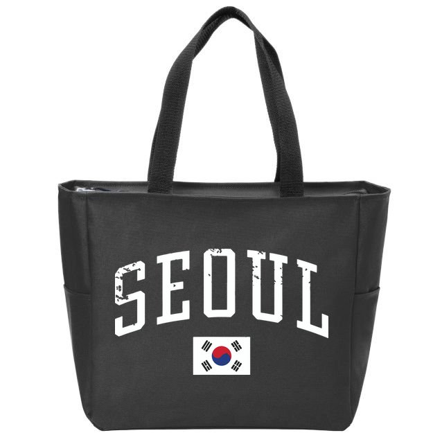 Vintage Seoul South Korea Country Flag Souvenir Vacation Zip Tote Bag