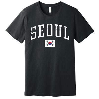 Vintage Seoul South Korea Country Flag Souvenir Vacation Premium T-Shirt