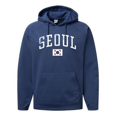 Vintage Seoul South Korea Country Flag Souvenir Vacation Performance Fleece Hoodie