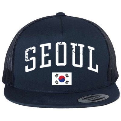 Vintage Seoul South Korea Country Flag Souvenir Vacation Flat Bill Trucker Hat