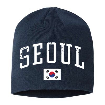 Vintage Seoul South Korea Country Flag Souvenir Vacation Sustainable Beanie