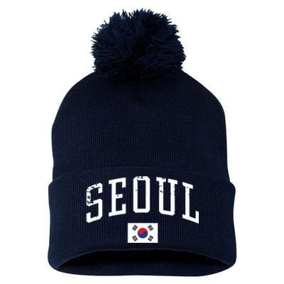 Vintage Seoul South Korea Country Flag Souvenir Vacation Pom Pom 12in Knit Beanie