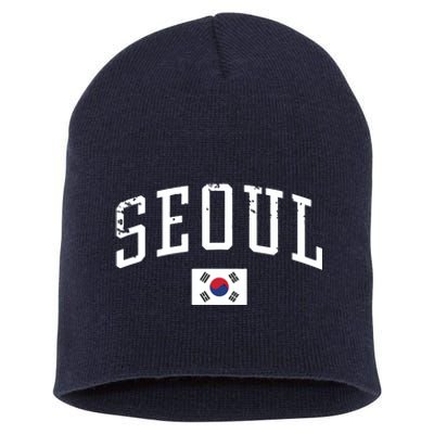 Vintage Seoul South Korea Country Flag Souvenir Vacation Short Acrylic Beanie