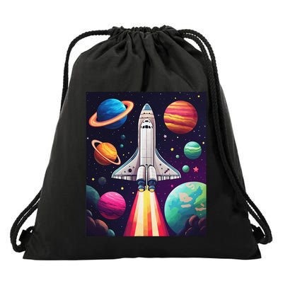 Vibrant Space Shuttle Rocket Launch Drawstring Bag