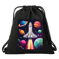 Vibrant Space Shuttle Rocket Launch Drawstring Bag