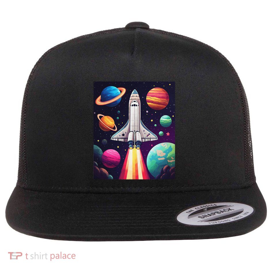 Vibrant Space Shuttle Rocket Launch Flat Bill Trucker Hat