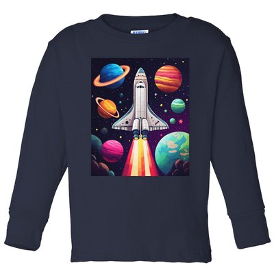 Vibrant Space Shuttle Rocket Launch Toddler Long Sleeve Shirt