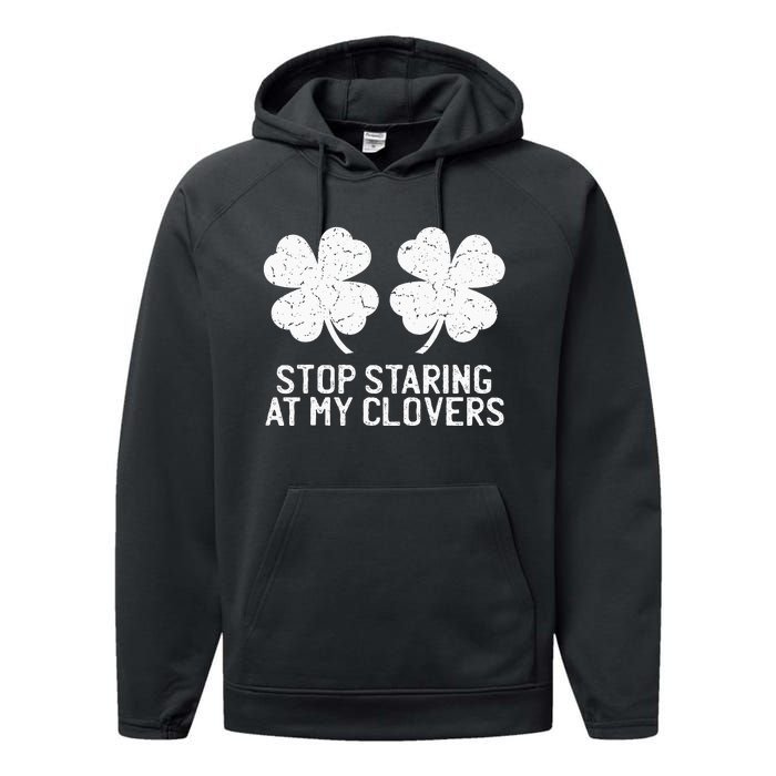 vintage stop staring at my clover shamrocks Performance Fleece Hoodie