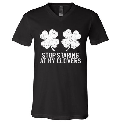 vintage stop staring at my clover shamrocks V-Neck T-Shirt