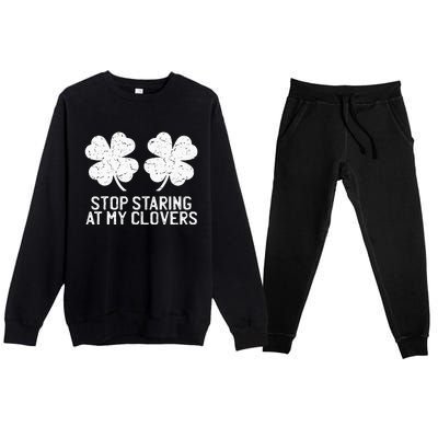 vintage stop staring at my clover shamrocks Premium Crewneck Sweatsuit Set