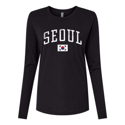 Vintage Seoul South Korea Country Flag Souvenir Vacation Womens Cotton Relaxed Long Sleeve T-Shirt