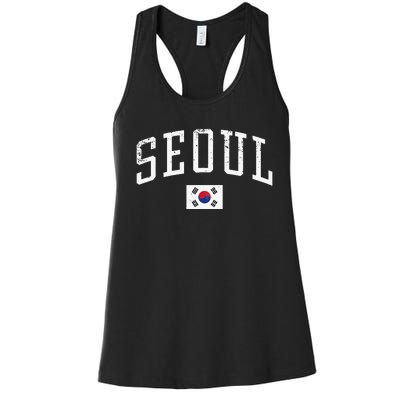 Vintage Seoul South Korea Country Flag Souvenir Vacation Women's Racerback Tank