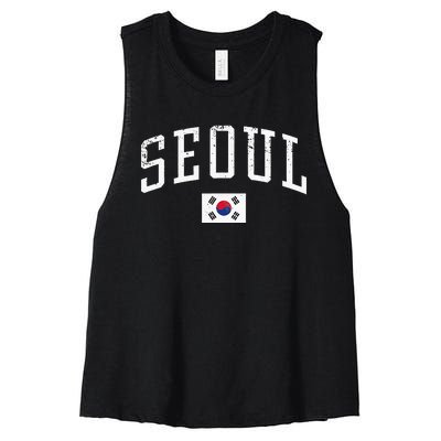 Vintage Seoul South Korea Country Flag Souvenir Vacation Women's Racerback Cropped Tank