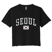 Vintage Seoul South Korea Country Flag Souvenir Vacation Women's Crop Top Tee