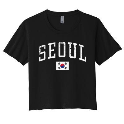 Vintage Seoul South Korea Country Flag Souvenir Vacation Women's Crop Top Tee