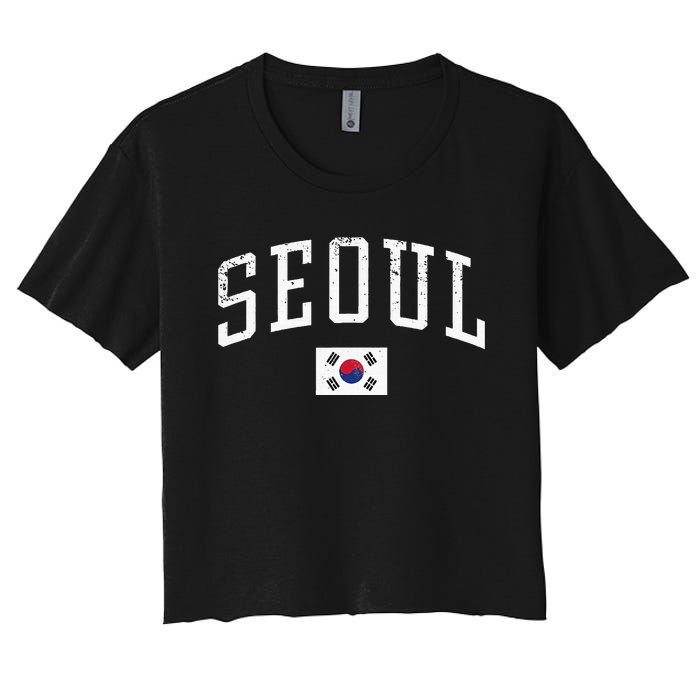 Vintage Seoul South Korea Country Flag Souvenir Vacation Women's Crop Top Tee