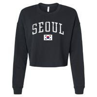 Vintage Seoul South Korea Country Flag Souvenir Vacation Cropped Pullover Crew