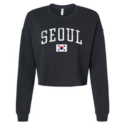 Vintage Seoul South Korea Country Flag Souvenir Vacation Cropped Pullover Crew