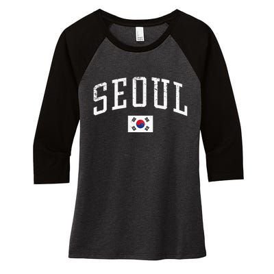 Vintage Seoul South Korea Country Flag Souvenir Vacation Women's Tri-Blend 3/4-Sleeve Raglan Shirt