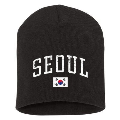 Vintage Seoul South Korea Country Flag Souvenir Vacation Short Acrylic Beanie