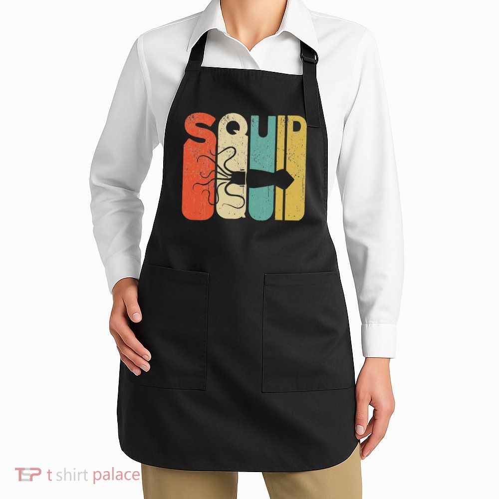 Vintage Style Squid Silhouette Funny Squid Apron