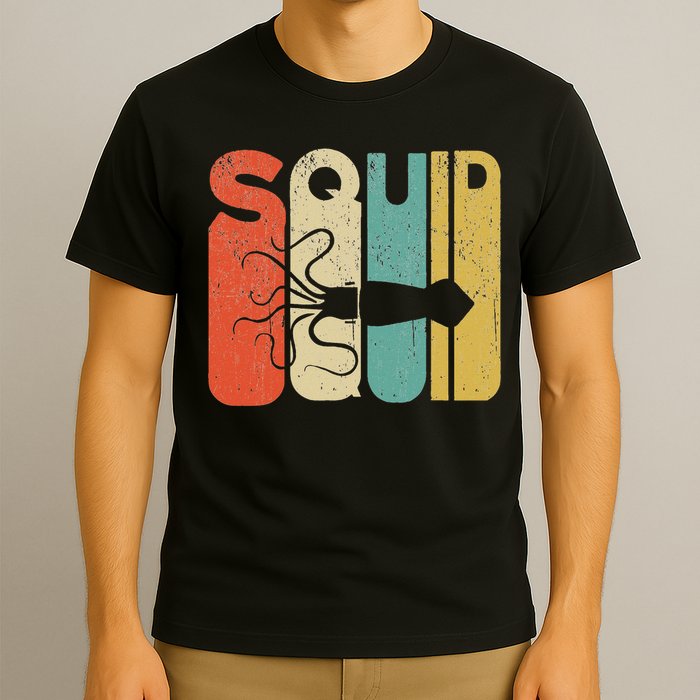 Vintage Style Squid Silhouette Funny Squid T-Shirt