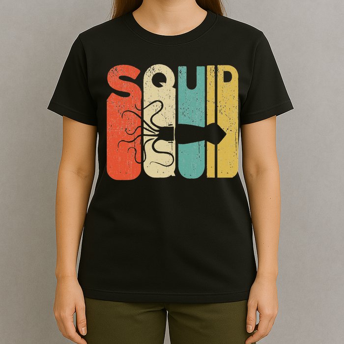 Vintage Style Squid Silhouette Funny Squid T-Shirt