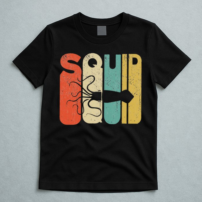 Vintage Style Squid Silhouette Funny Squid T-Shirt