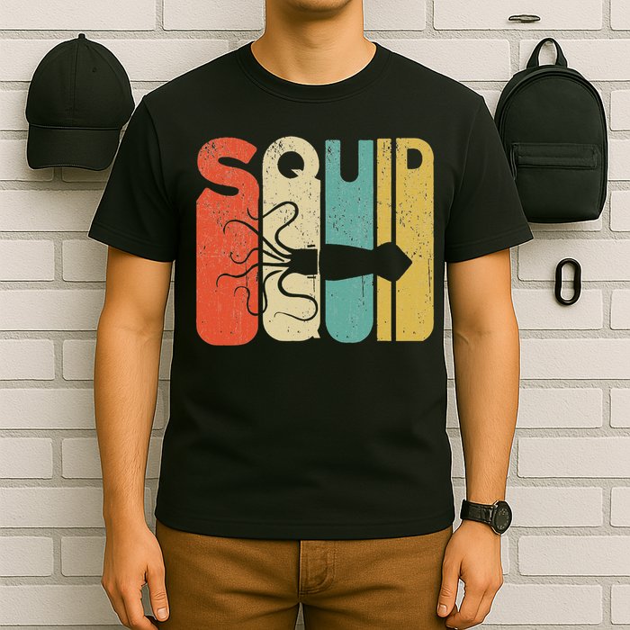 Vintage Style Squid Silhouette Funny Squid T-Shirt