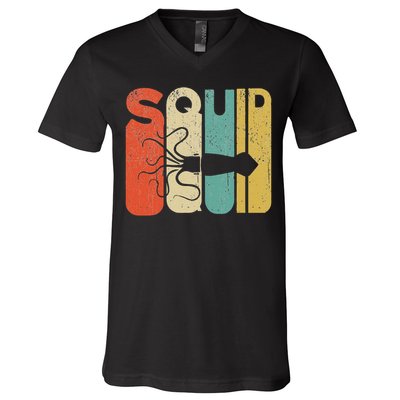 Vintage Style Squid Silhouette Funny Squid V-Neck T-Shirt