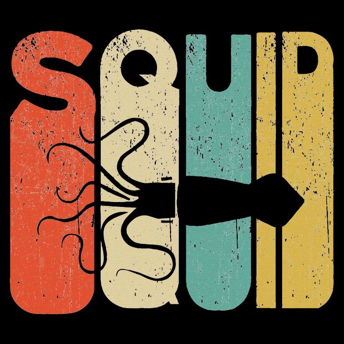 Vintage Style Squid Silhouette Funny Squid Bucket Hat