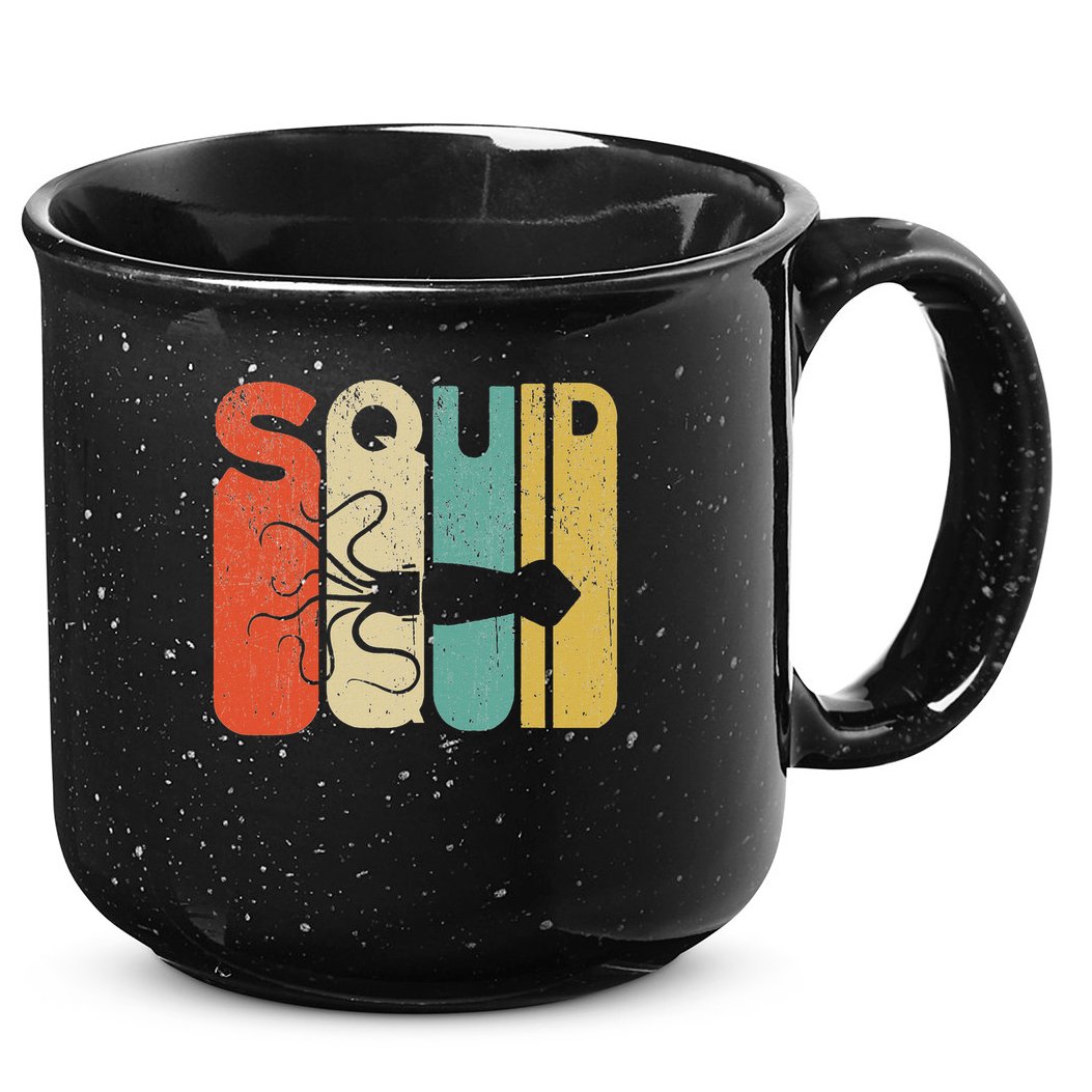 Vintage Style Squid Silhouette Funny Squid 15oz Campfire Ceramic Mug