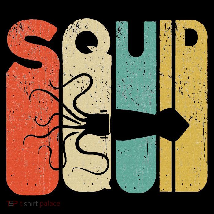Vintage Style Squid Silhouette Funny Squid Drawstring Bag