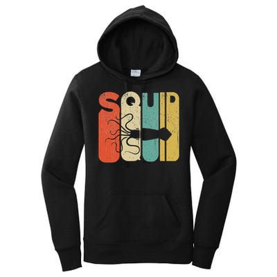 Vintage Style Squid Silhouette Funny Squid Women's Pullover Hoodie