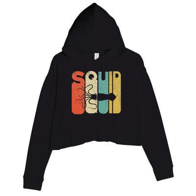 Vintage Style Squid Silhouette Funny Squid Crop Fleece Hoodie