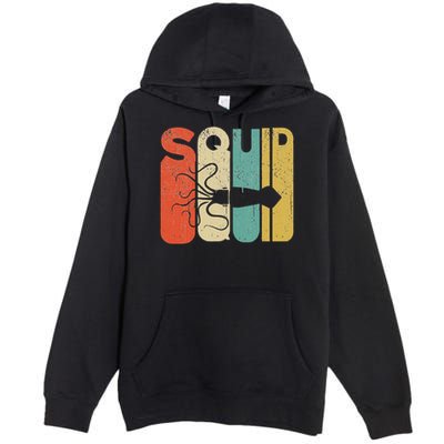 Vintage Style Squid Silhouette Funny Squid Premium Pullover Hoodie