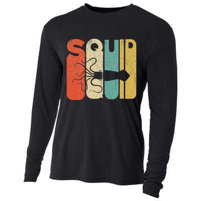Vintage Style Squid Silhouette Funny Squid Cooling Performance Long Sleeve Crew
