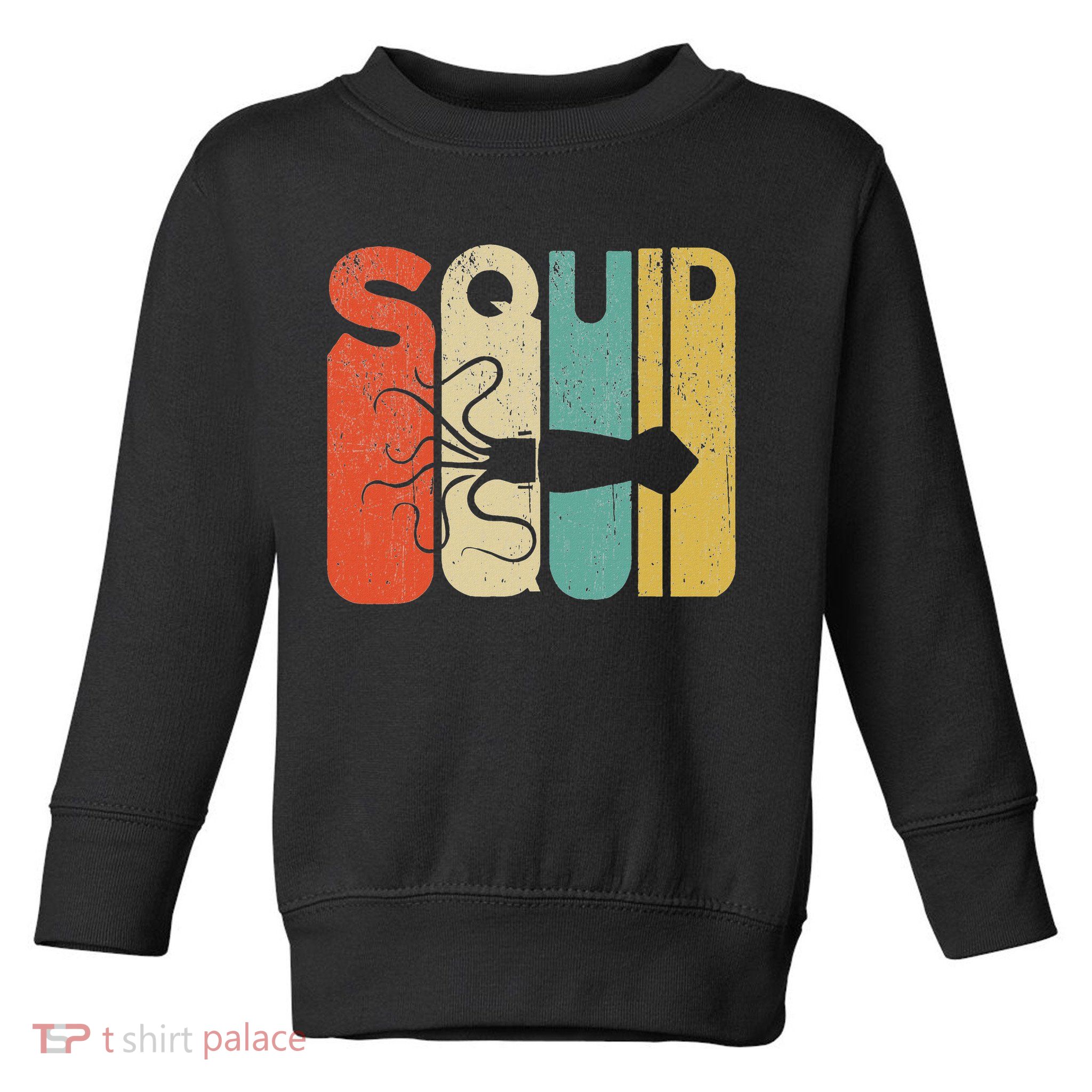 Vintage Style Squid Silhouette Funny Squid Toddler Sweatshirt