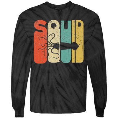 Vintage Style Squid Silhouette Funny Squid Tie-Dye Long Sleeve Shirt
